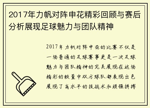 2017年力帆对阵申花精彩回顾与赛后分析展现足球魅力与团队精神