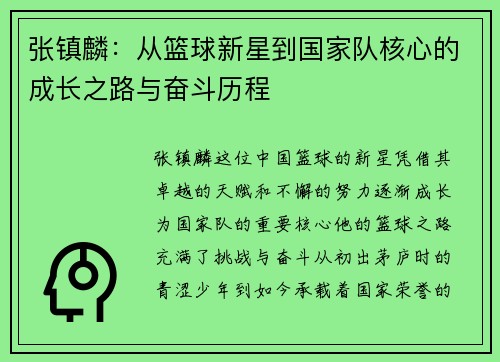 张镇麟：从篮球新星到国家队核心的成长之路与奋斗历程